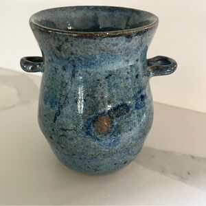 Handcrafted 2 Handle Ceramic Mini Vase With a Blue Glaze